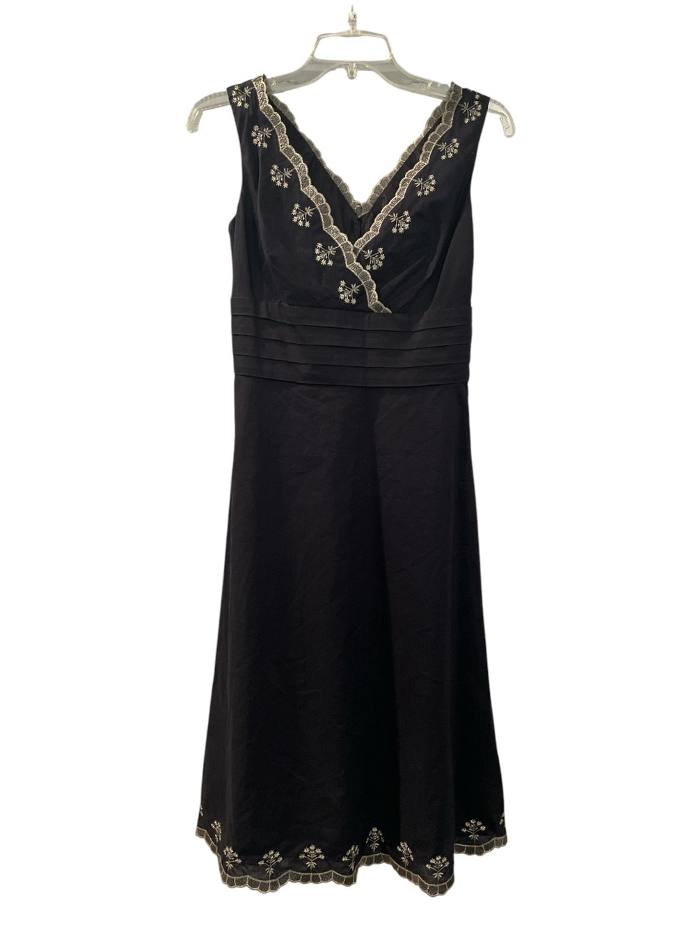 Ann Taylor Sleeveless Midi Dress Black Metallic with Gold Embroidery Size 0 NWT